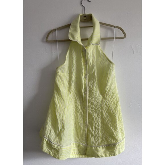 By Anthropologie Women's Yellow stripe Button-Front Halter Swing Blouse large - Picture 1 of 8